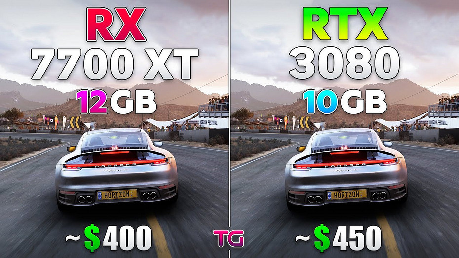 Видеокарты Radeon RX 7700 XT и GeForce RTX 3080 сравнили в 10 играх
